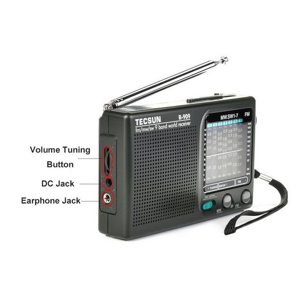 Radio Tecsun R909 Fm/mw/sw, receptor de banda mundial de 9 bandas, Radio portátil ultrafina, antena Fm, novedad de 2021