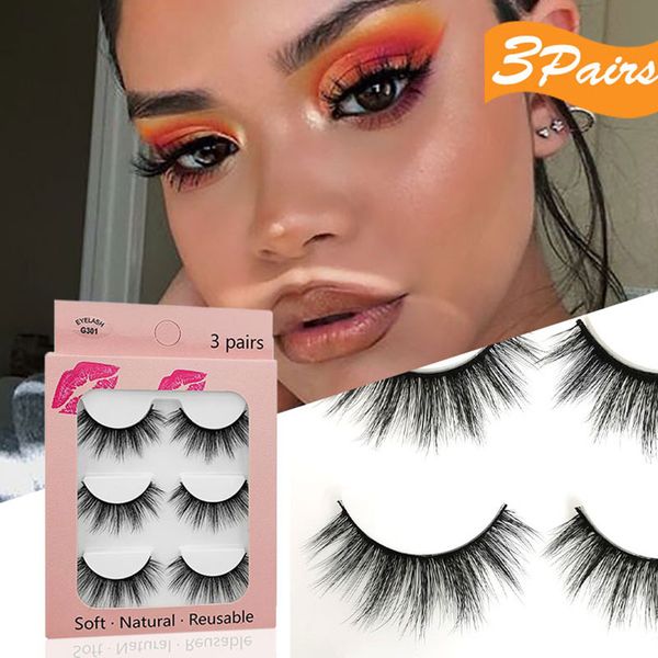 3 Pares 3D Imitation Mink Hair Cílios Nature Bushy Crossing Lashes Individual Strip Cílios Grossos Cílios Falsos Ferramentas de Maquiagem HZ0041