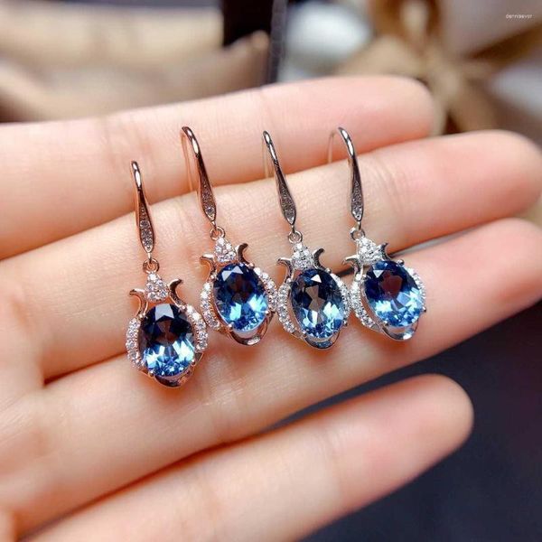 Ciondola gli orecchini romantici blu di Londra cristallo argento colore femminile ovale strass fascino lungo costume accessori gioielleria raffinata