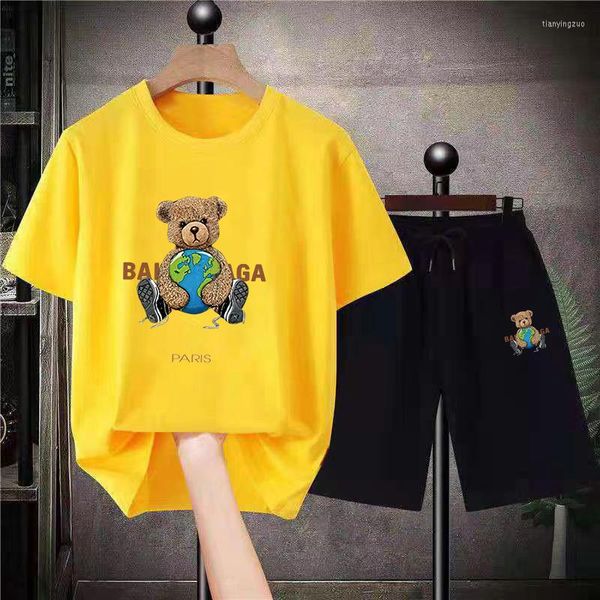 Agasalhos de treino masculinos de luxo Bear Cotton Conjuntos curtos Marca T-shirt Shorts Terno Moda Harajuku Graphic Streetwear Unissex Verão