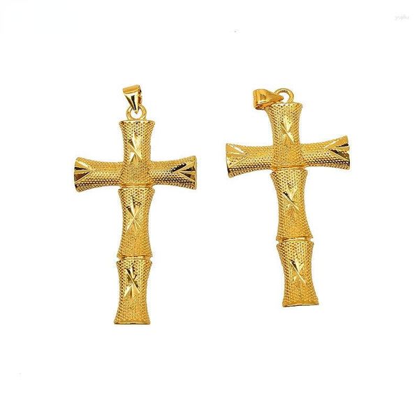 Catene Copia oro reale 24k 999en Bamboo Festival Flower Cross Pendant Versatile 999 e gioielli da donna in puro colore 18K