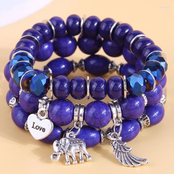 Braccialetti blu scuro alla moda per le donne Braccialetto con ciondolo a forma di ala in pietra lavica Perline multistrato Braccialetti Party