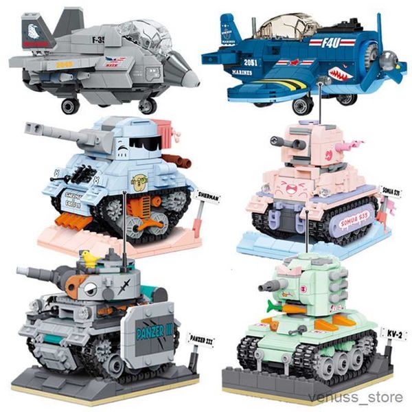 Blöcke Tank Flugzeug Modell Bausteine Militär Luftfahrt Kämpfer Mikro-partikel Montage Ornamente Junge Geschenk kinder Spielzeug R230629