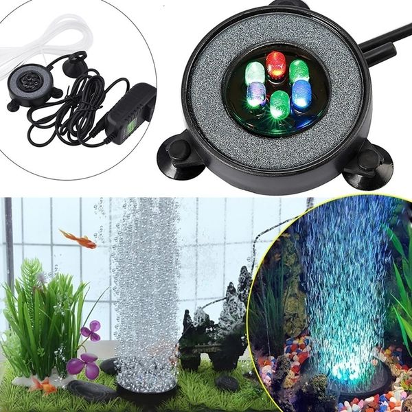 Acquari Illuminazione 1PC Cambia colore LED Acquario impermeabile Luce Rotonda Fish Tank Bubbler Decor Lamp Pool Luci a led 230628