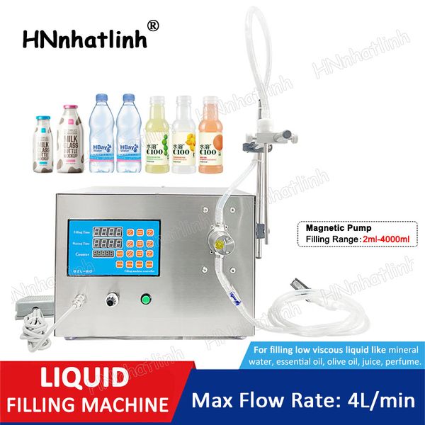 Máquina de enchimento líquido de garrafa de bocal único 6L/min 4L/min Cada cabeça Bomba magnética Água mineral Óleo essencial Leite Fluido Enchimento quantitativo Produção de embalagem