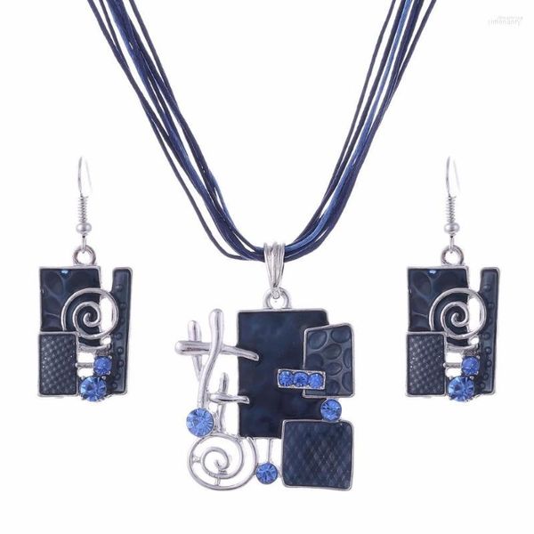 Набор ожерелья и серег BXW 2023, модное синее, фиолетовое, восковая веревка, горный хрусталь, минималистское вечернее платье, женские украшения