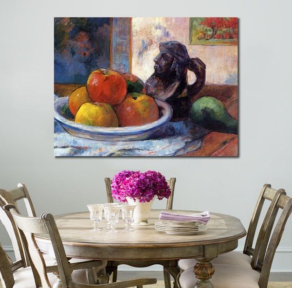 Quadro su tela Natura morta con mele Una pera e un ritratto in ceramica Brocca Dipinti Paul Gauguin Decorazioni per la casa fatte a mano di alta qualità