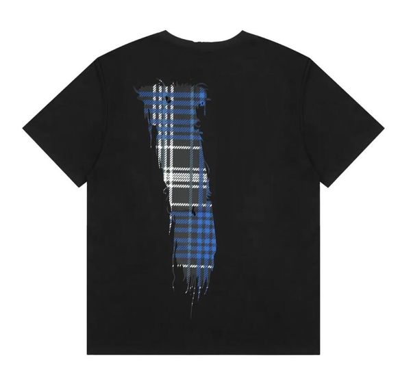 Футболки для пар FRIENDS 23ss Summer Blue Plaid Print Large V Heavy Duty Round Neck Cotton Loose Short Sleeve Men's and Women's T-shirt Fashion Top Clothing Pullover Tees