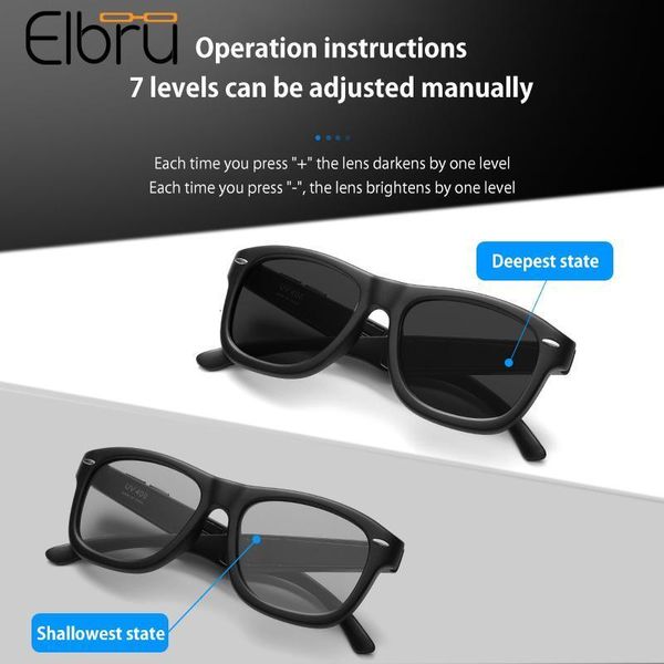 Sonnenbrille Elbru Mode Männer LCD Polarisierte Linse Smart Farbwechsel Einstellbar 7 Linsen Sonnenbrille Trend für Frauen UV400 230627