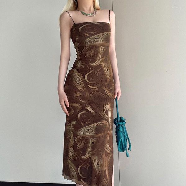 Casual Kleider 90er Jahre Vintage Print Maxi Kleid Sexy Spaghetti Strap Bodycon Dame Party Sommer Formal Für Frauen 2023 Elegante vestidos