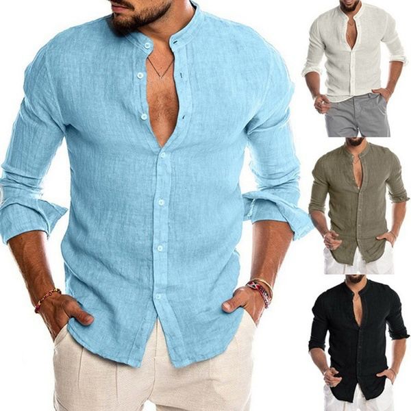 Mannen Jurk Shirts Casual Mannen Vlas Blouse Zomer Mannelijke O Hals Knop Kantoor Werk Linnen Slim Shirt Tops Htz ST20127 230629