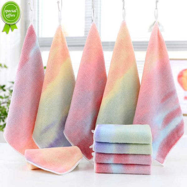 Nova toalha criativa de veludo coral colorida toalha quadrada arco-íris toalha de mão infantil pano de limpeza toalha de cozinha pano de microfibra
