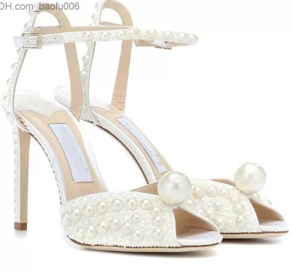 Sandali Perle bianche Pelle Abito da sposa da sposa Sandali Scarpe Sacora Lady Pumps Tacchi alti di lusso Donna Elegante da passeggio con scatola EU35-43 Z230629