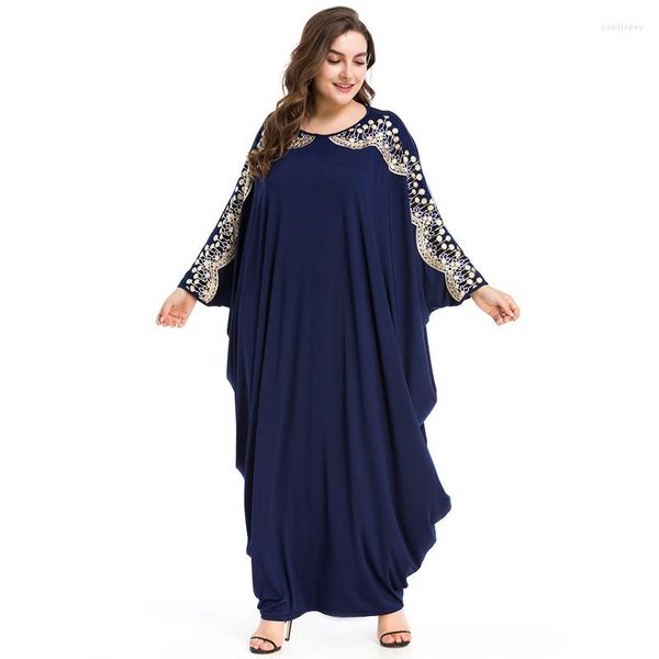 Vestidos Casuais Feminino Muçulmano Dubai Abaya Vestido Maxi Kaftan Marroquino Roupa Islâmica Estilo Solto Tricô Algodão Vestido Azul Marinho