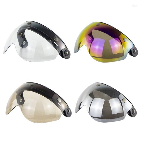 Capacetes de motocicleta durável à prova de vento 3-snap viseira escudo de lente para virar para cima para baixo rosto aberto acessórios de capacete anti-reflexo