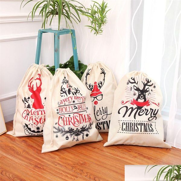 Decorações de natal sacos de papai noel tamanho grande bolsa de presentes de natal com dstring para presente de crianças ano novo casa de férias jk1910 drop delivery ga dhjsr