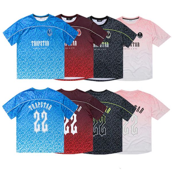 Trapstar Futbol Forması Tasarımcı Erkek Gömlek Örgü Kısa Kollu Mavi No.22 Spor T-shirt Boş Trend Sokak Modası 25kv