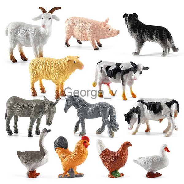 Minifig 12 adet Gerçekçi Hayvan Figürleri Simüle Kümes Aksiyon Figürü Çiftlik Köpek Ördek Horoz Modelleri Eğitim Oyuncaklar Çocuklar Çocuklar için Hediye J230629