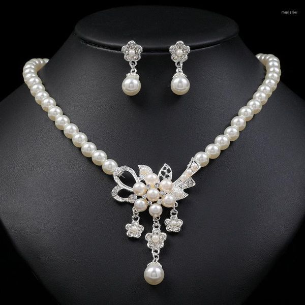 Halskette Ohrringe Set Mode Kristall Perle Braut Kostüm Floral Strass Choker Halsketten Hochzeit Nigeria Perlen Schmuck