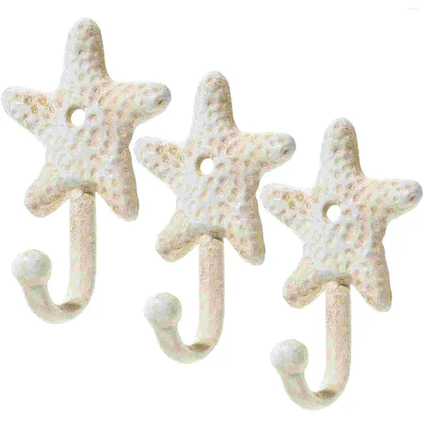 Ganchos 3 peças decorativas de parede em forma de estrela do mar cabides de pino único para decoração de estilo náutico para cozinha de quarto