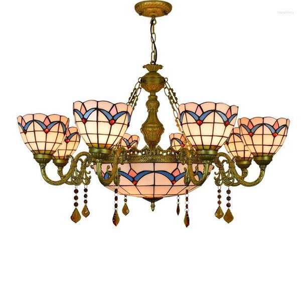 Lampadari Lampadario creativo in stile mediterraneo E27 Atmosfera retrò europea Lampada da soggiorno Soffitto Tiffany rurale americano