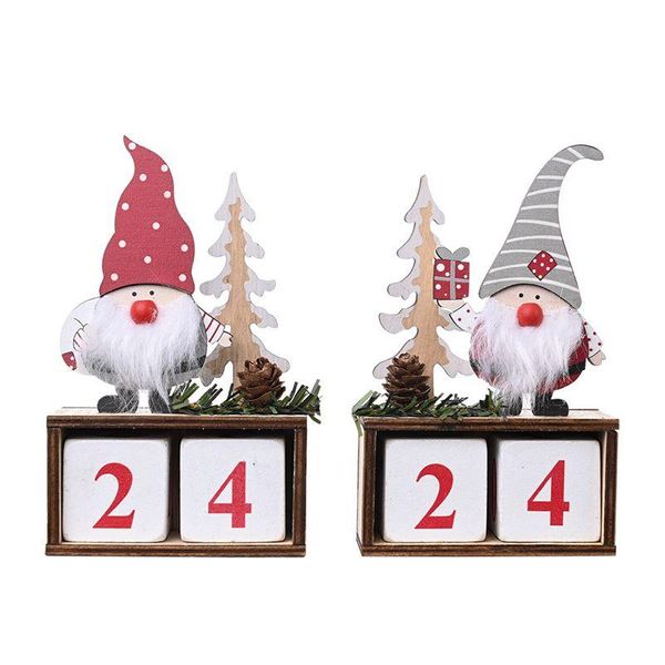 Decorações de Natal Ornamento de mesa Papai Noel Gnomo Calendário Advento de madeira Contagem regressiva Decoração de mesa para casa Jk2010Xb Drop Delivery Dhe3V