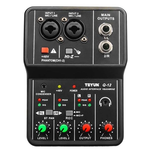 Tende Q12 Scheda audio Mixer audio Scheda audio Console Scrivania Interfaccia di sistema Scheda audio per computer stereo con alimentazione 4 canali 48v