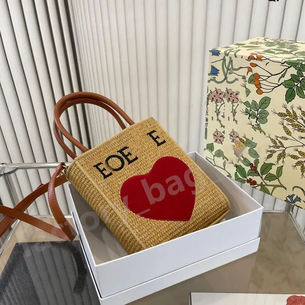 Borsa di paglia estiva Borse a tracolla di lusso Borse tessute Borse per la spesa in rattan cestino classico Cinturino in pelle lavorata a maglia all'uncinetto Borsa da donna per le vacanze da spiaggia di marca