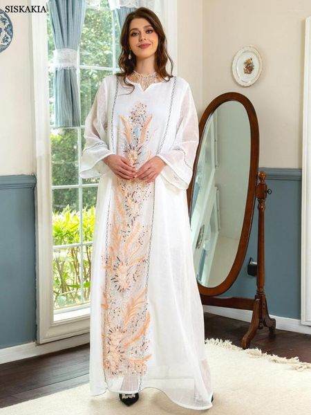 Roupa étnica Elegante Casual Floral Bordado Lantejoulas Vestido longo Eid Mubarak Kaftan Dubai Abaya Turquia Muçulmano Vestidos de Baile