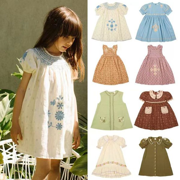 Vestidos de meninas roupas de verão para bebês bordados de flores lindas crianças vestido de manga curta de algodão roupa infantil 230630