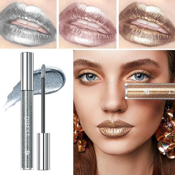 Brilho labial Brilho Diamante Batom Líquido À Prova D' Água Longa Duração Pérola Brilhante Metal Charme Feminino Maquiagem Cosméticos Sombra para os Olhos