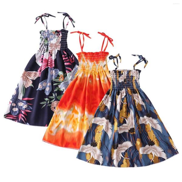 Abiti da ragazza Abito estivo Toddler Bambini Ragazze Fiori bohémien floreali Senza maniche Cinghie da spiaggia Abiti da principessa 2x Vestidos viola