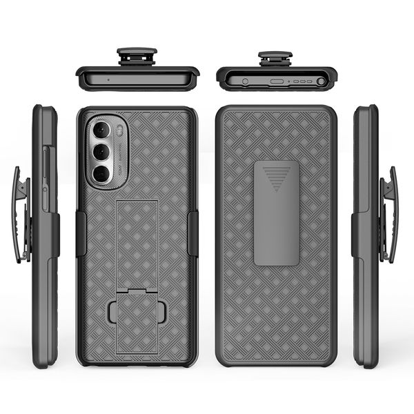 Custodia per telefono Defender per Motorola G Stylus Power Play 4G 5G Edge Plus con cavalletto Fondina con clip da cintura Resistente antiurto Modello in tessuto Design Cover posteriore per telefono