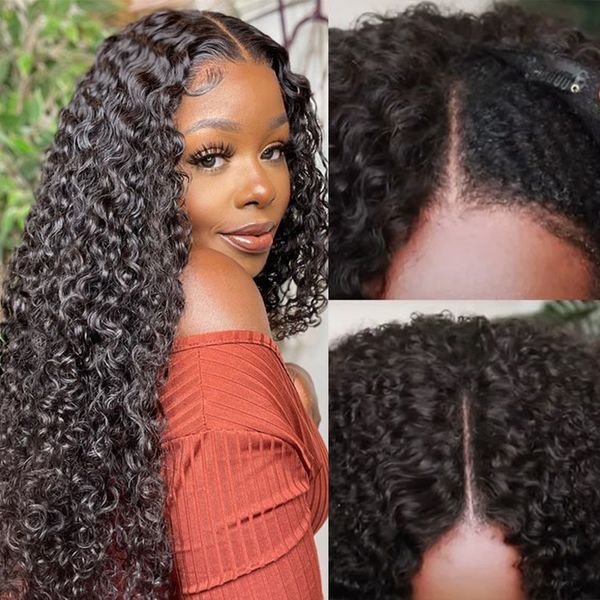 Peruca Natural Barata Encaracolado V Parte Peruca de Cabelo Humano U Parte Perucas de Cabelo Humano Para Mulheres Negras V Shape Clip Cabelo Humano Perucas de Mulher Encaracoladas