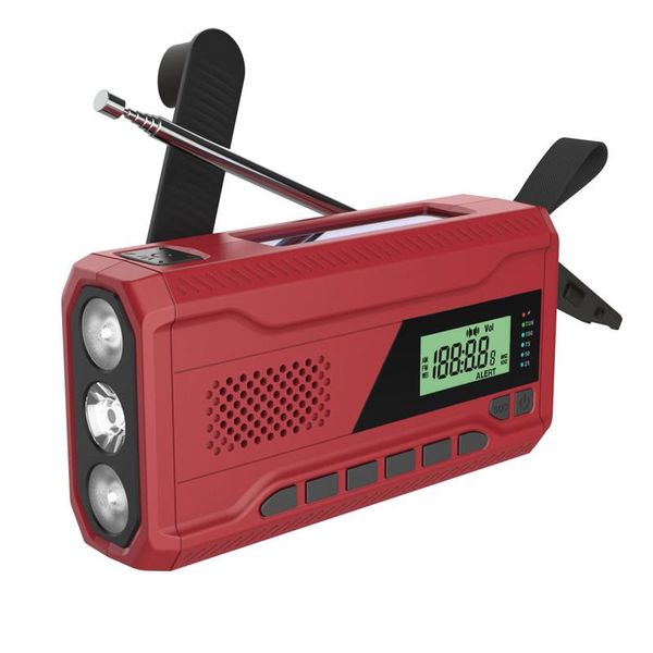 Çıkartmalar Çok Fonksiyonlu Handcrank Acil Radio, FM/AM/WB Multiband Radyo, Güneş Şarjı Yerleşik 4500mAh Pil, SOS Alarm