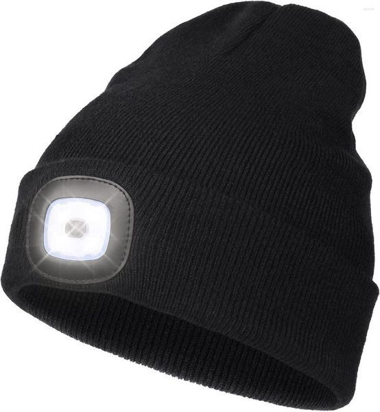 Berretto a LED con berretto con luce USB ricaricabile per faro invernale lavorato a maglia notte illuminata da donna uomo I