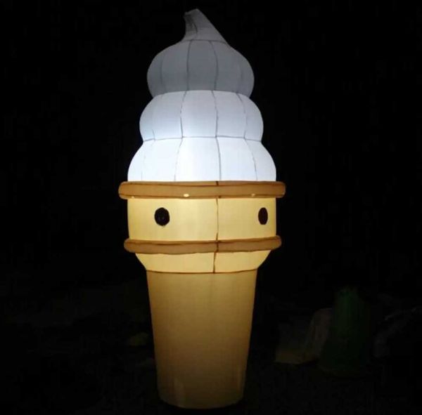 Casquinha de sorvete inflável gigante ao ar livre com luzes led para impressão de propaganda de loja