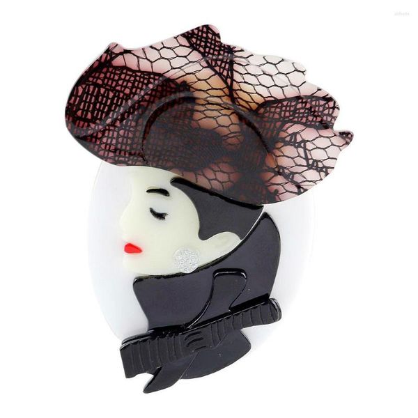 Broches Retrô Mesh Face Veil Lady Acrílico Para Mulheres Broche de Resina Feito à Mão Alfinetes de Lapela Distintivo Moda Jóias de Casamento 2023