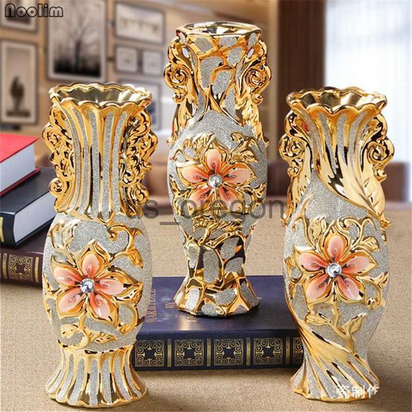 Vasos NOOLIM Europa Banhado a Ouro Frost Porcelana Vaso Vintage Advanced Vaso de Flores de Cerâmica para Sala de Estudo Corredor Casa Decoração de Casamento x0630