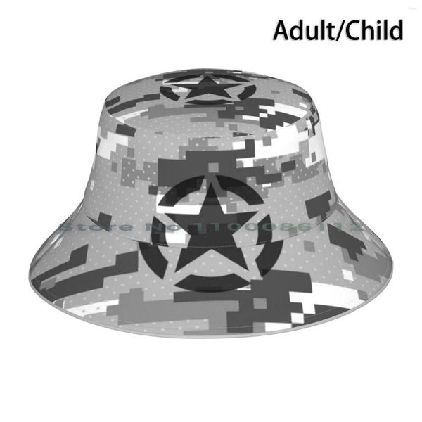 Boinas Camuflagem Pixel Urbano Com Estrela do Exército Chapéu Bucket Touca de Sol Símbolo Cinza Branco Militar Armado Medo