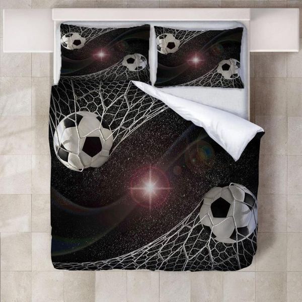 Set di biancheria da letto Stampa 3D 3 pezzi Set copripiumino morbido bianco nero Federa Calcio Pallacanestro Rugby Biancheria da letto Ragazzo Regalo Tessile