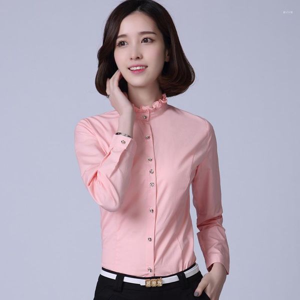Blusas femininas primavera 2023 camisa feminina de escritório manga longa ajuste fino plus size estilo coreano algodão branco roupas de trabalho femininas