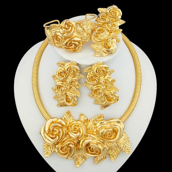 Orecchini Collana Orecchini Collana Dubai Set di gioielli placcati in oro Esagera ciondolo rosa e orecchini Collana grande Matrimoni Gioielli da sposa Z230630