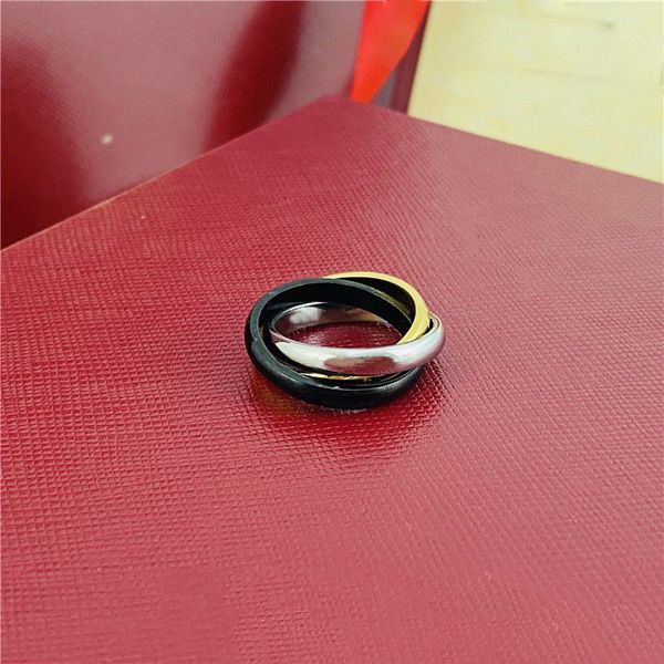 3 Троицкое кольцо обручального кольца Дизайнерские украшения черное золото серебро 3 кольца Тринити Кольца для женщин мужские унисекс роскошные украшения для свадебной вечеринки подарки. Размер 654