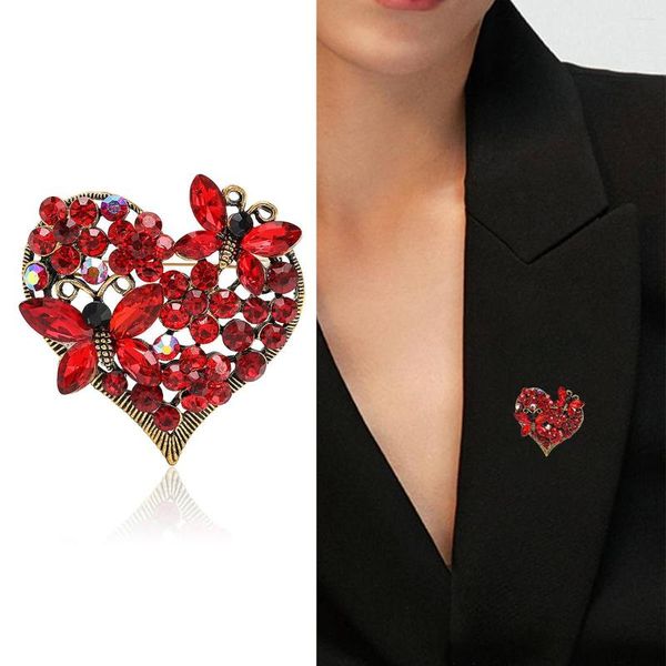 Broches Feminino Coração Cristal Borboleta Para Mulheres Liga de Luxo Animais Rhinestone Alfinetes de Segurança Roupas Roupas Bolsa Chapéu Acessórios