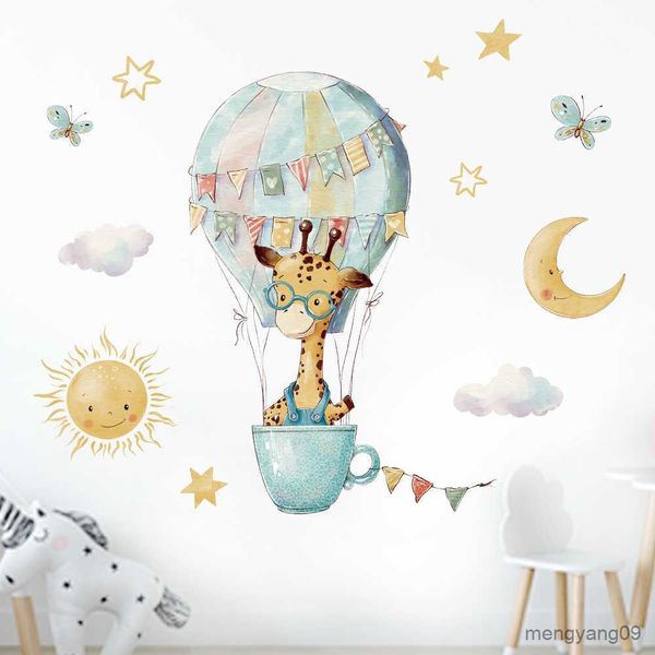 Outros adesivos de balão de ar de girafa fofos removíveis para decoração de casa para quarto de crianças Decoração de quarto de bebê decalques de decoração de casa murais de arte animal R230630