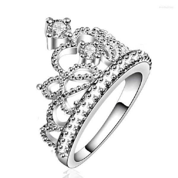 Cluster Rings Feminino Anel Coroa Feito à Mão 1.5ct Simulado Cristal Cz Plata Cor Noivado Aliança de Casamento Para Presente