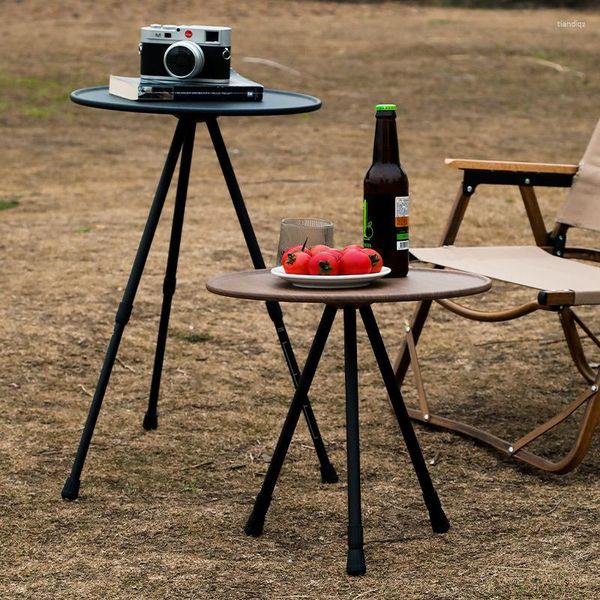 Mobili da campeggio Tavola rotonda da campeggio all'aperto Telescopici portatili Tavoli con staffa a triangolo pieghevole Lega di alluminio Escursione Picnic Sollevabile