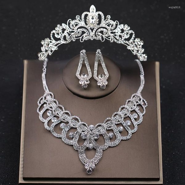 Grampos de cabelo de luxo cor de prata joias de casamento cristal noiva princesa coroas e tiaras colar brinco conjuntos acessórios femininos