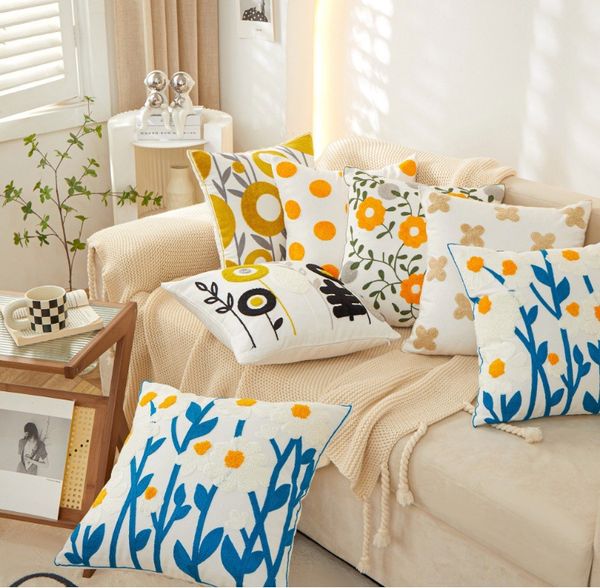 Luxo fronha quadrada luz nórdica luxo colorido tridimensional planta flor bordada decoração para casa sofá capa de almofada 60 pçs/lote